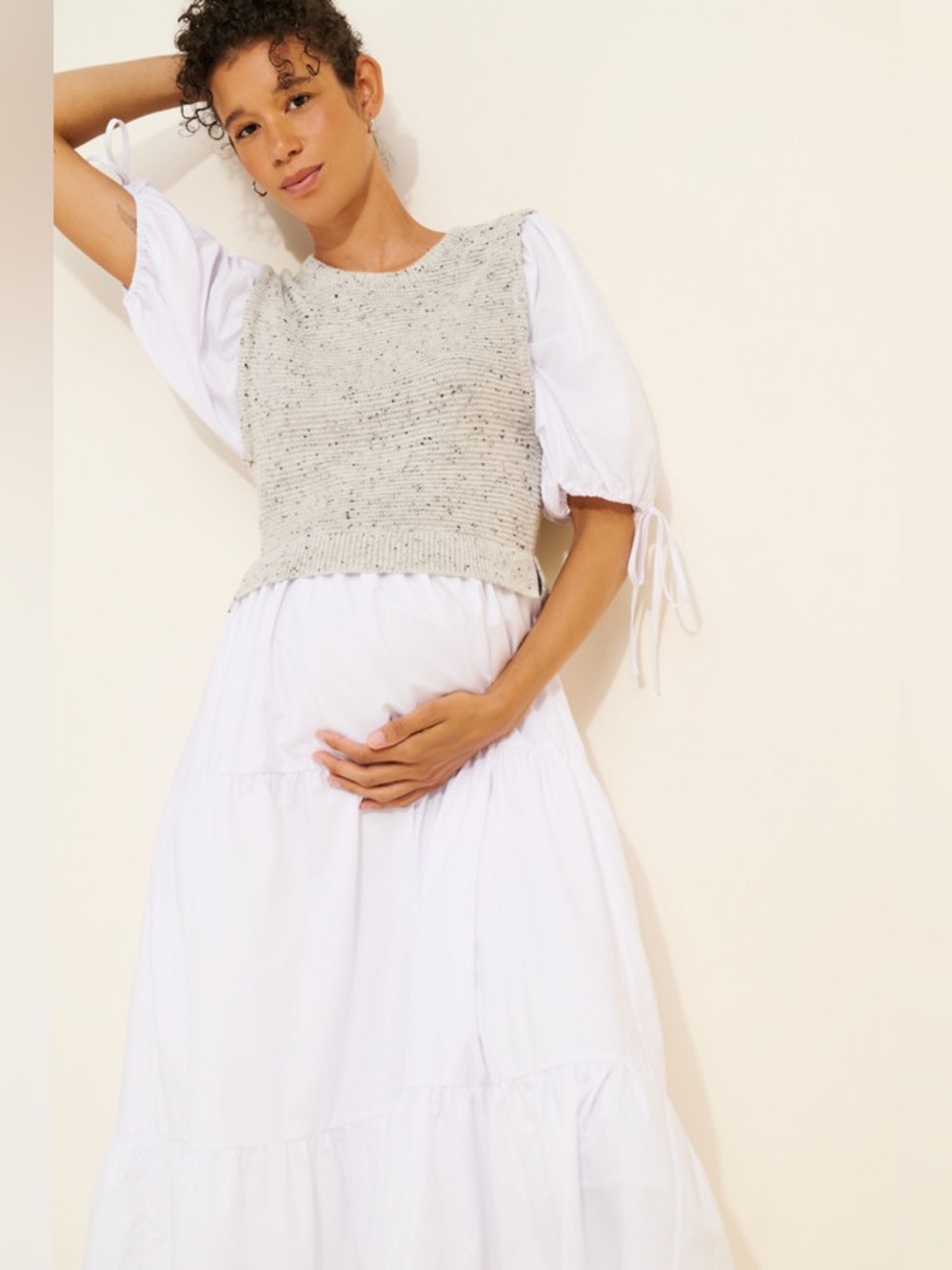 Anthropologie Dot & Lu Maternity Sweater Vest Twofer Maxi Dress Size S - Picture 4 of 14